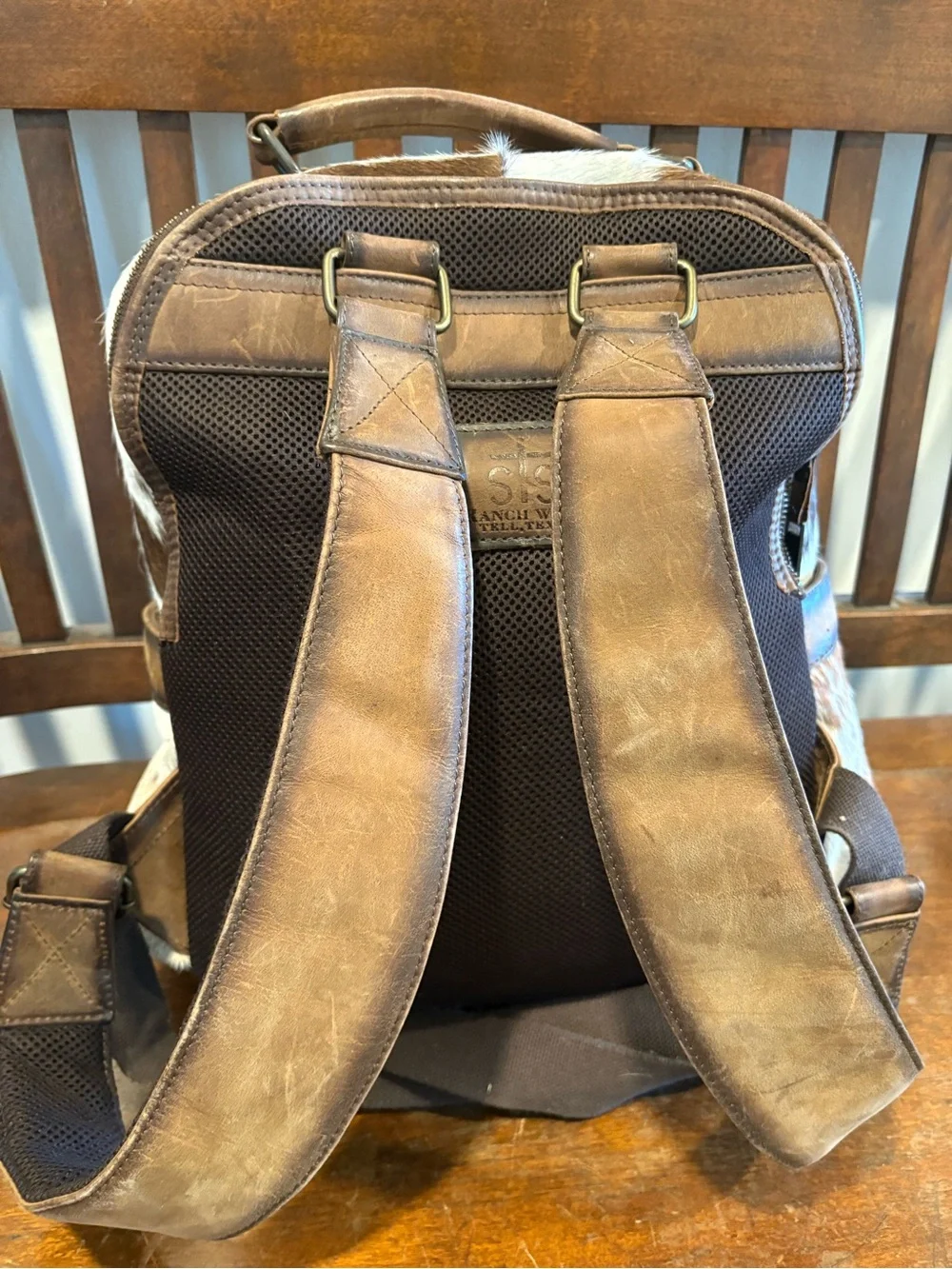 STS Ranchwear Cream Hair-On Hide & Brown Leather Backpack